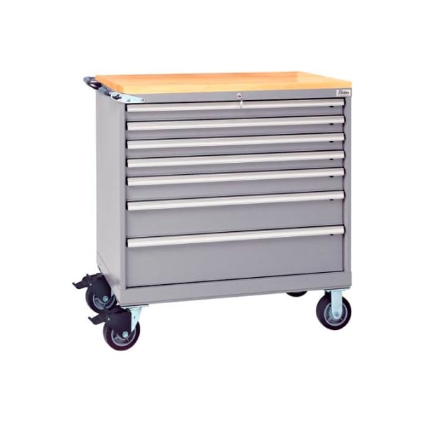 Lista International Lista 7 Drawer 40-1/4W Shallow Depth Mobile Cabinet w/Butcher Top-Light Gray, Individual Lock XSHS0750-0701M-BTLGRG - main